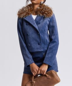 Faux Wool Detachable Faux Fur Collar Peacoat