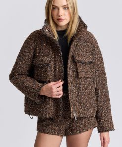 Cropped Tweed Puffer Jacket - Warm Autumn Multi