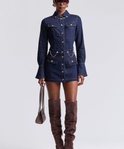 Chain Detail Denim Mini Skirt