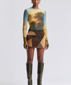 Genuine Suede Patchwork Mini Skirt