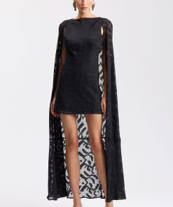 Chiffon Jacquard Maxi-Cape Mini Dress