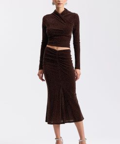Sequin Knit Ruched Midi Skirt