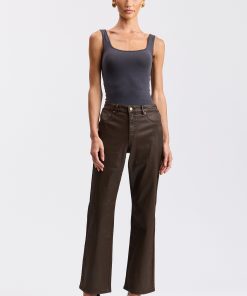 High-Rise Stretch Coated Denim Bootcut Jeans - Brown Coated - Brown Coated / 27