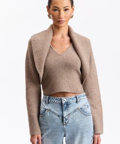 Wool-Blend Oversized Collar Shrug & V-Neck Sweater Tank Set