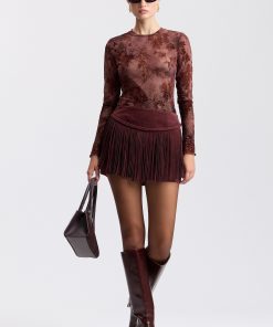 Faux Suede Fringe Low Rise Mini Skirt
