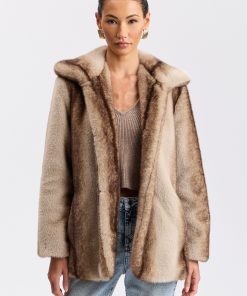 Two-Tone Faux-Fur High-Neck Coat