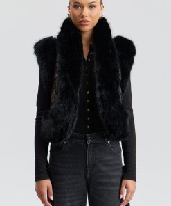 Faux-Fur Trimmed Jacquard Cropped Vest