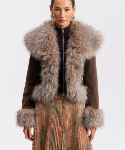 Faux-Suede Jacket With Faux-Fur Trim