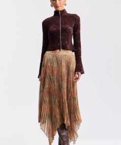 Printed Crinkle Chiffon Pleated Handkerchief Maxi Skirt