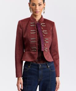 Textured Faux Wool Peplum Military Jacket
