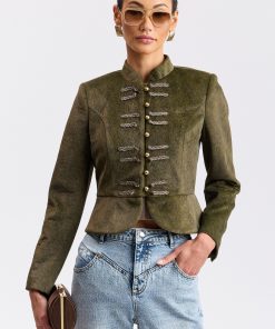 Textured Faux Wool Peplum Military Jacket